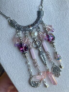 Hand Crafted Pink and Purple Goddess Charm Necklace